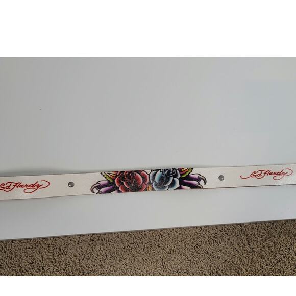 ED HARDY Y2K LEATHER WHITE BELT, SZ XS - Picture 6 of 10